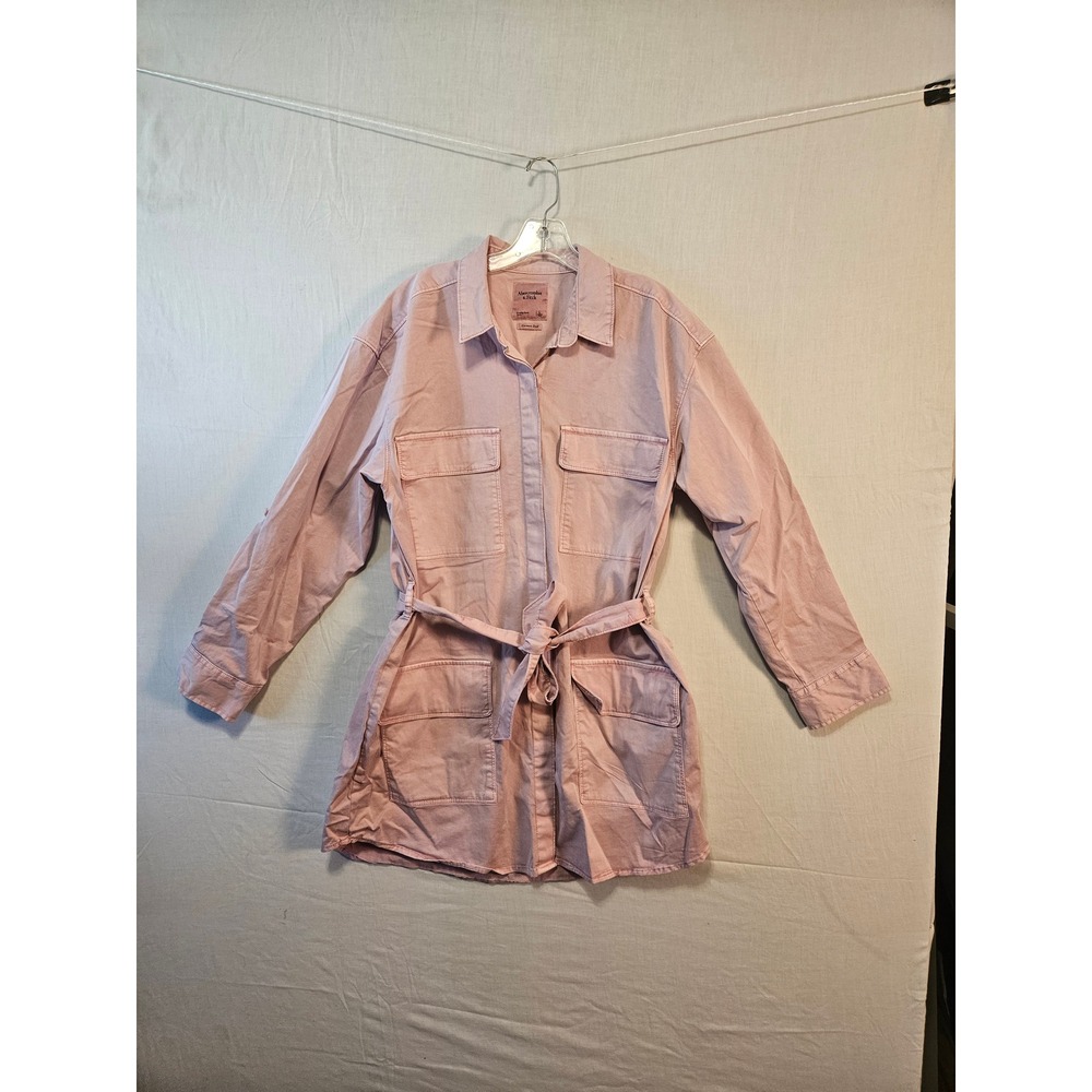 Abercrombie & Fitch Pink Garment Dyed Utility Shirt Dress Tie Waist Womens Large